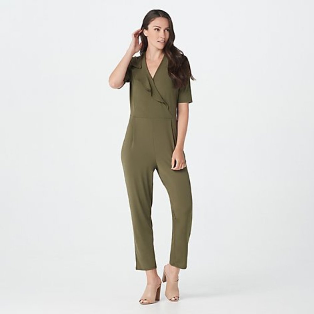 Women's Elbow Sleeve Jet Set Jersey Ankle Jumpsuit - Dark Olive